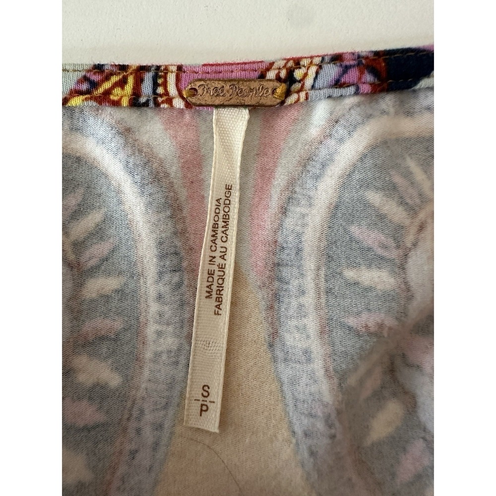 Free People Bodysuit Top Womens Small‎ Bright Colorful Stretch Long Sleeve Boho - Picture 4 of 8